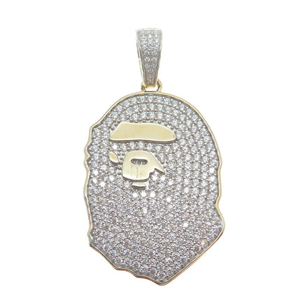 925 Sterling Silver Gold Plated Round-Cut Shaped C Z Gorilla Head Pendant