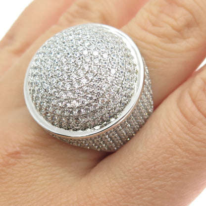 925 Sterling Silver Pave C Z Domed Ring Size 10