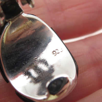 925 Sterling Silver Vintage Real Black Onyx Modernist Clip On Earrings