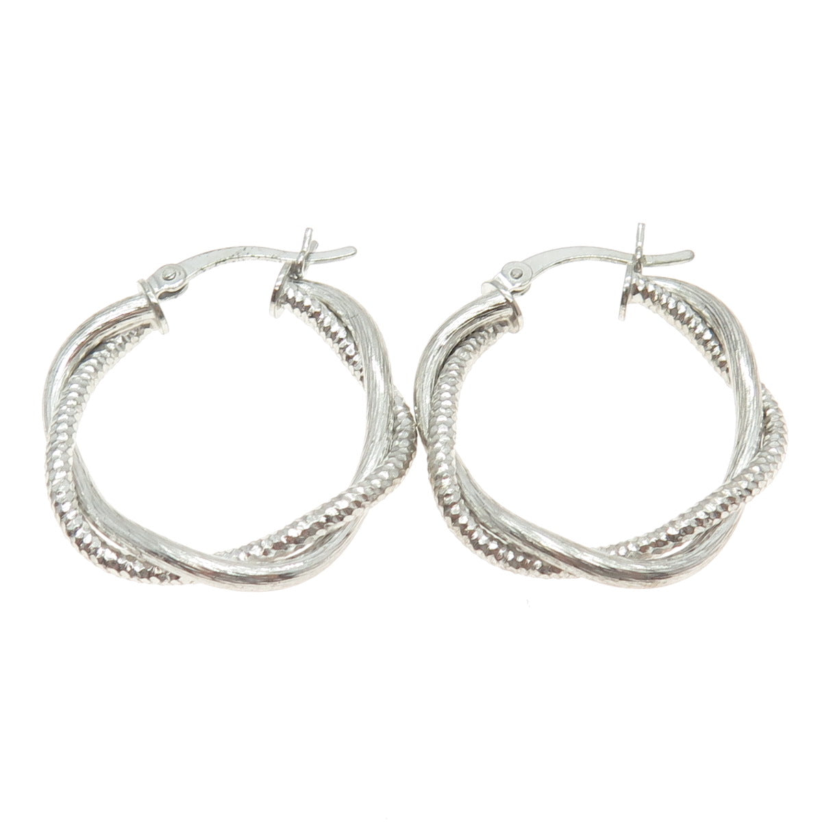 925 Sterling Silver Diamond-Cut Crisscross Hoop Earrings
