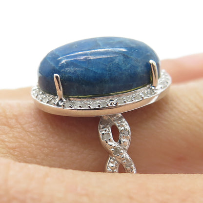 925 Sterling Silver Real White Diamond & Apatite Infinity Ring Size 7.75