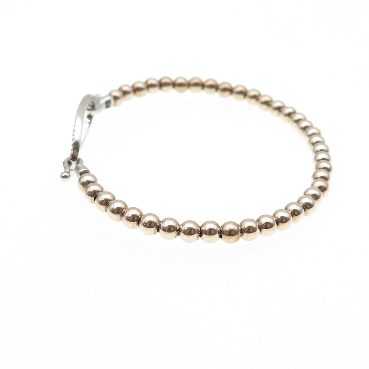 925 Sterling Silver 2-Tone Real Diamond Bangle Bracelet 6.25" (missing 1 stone)