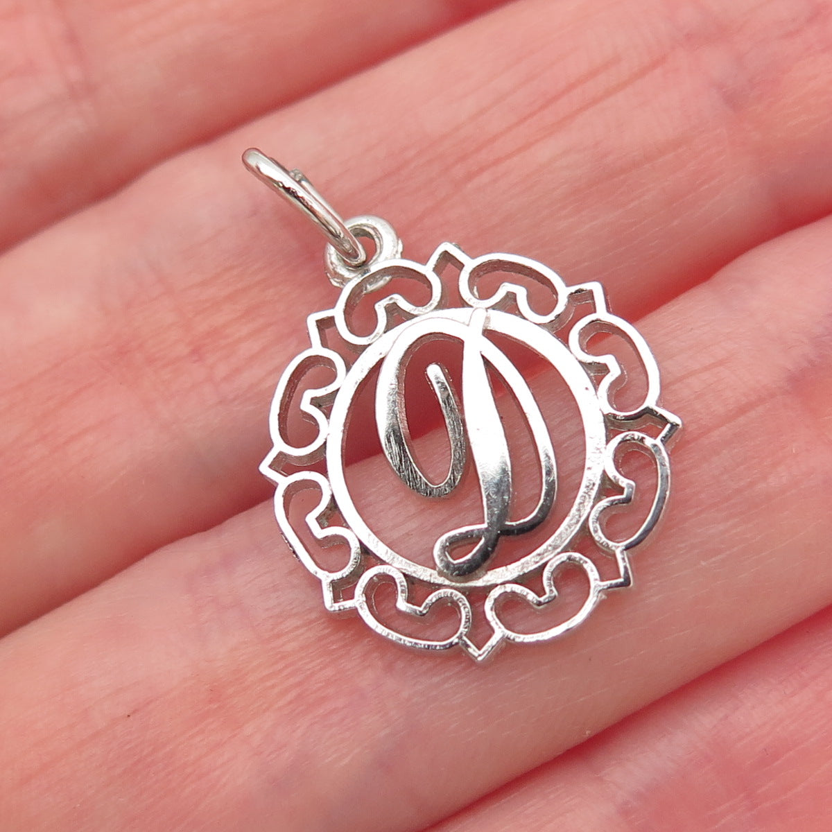 925 Sterling Silver Vintage Letter D Initial Ornate Mini Charm Pendant