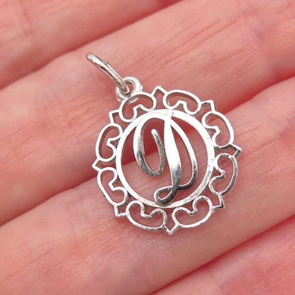 925 Sterling Silver Vintage Letter D Initial Ornate Mini Charm Pendant