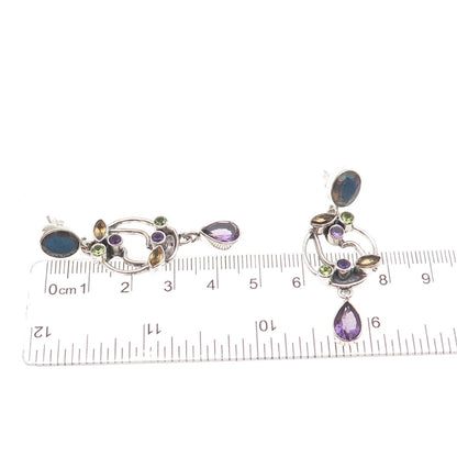 Nicky Butler 925 Sterling Vintage Labradorite Amethyst Citrine Peridot Earrings