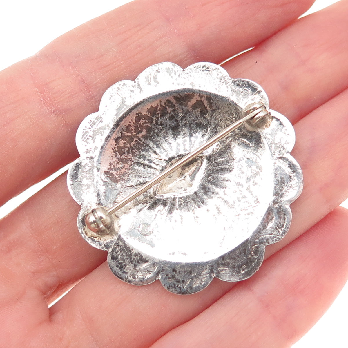 Old Pawn 925 Sterling Silver Vintage Southwestern Concho Tribal Pin Brooch