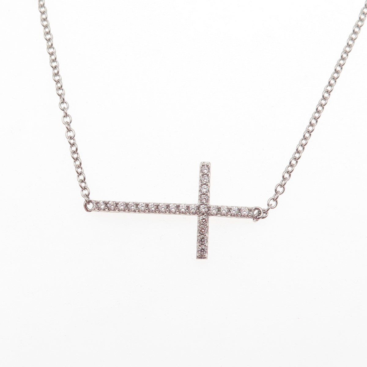 925 Sterling Silver Round-Cut C Z Cross Cable Chain Necklace 16-18"