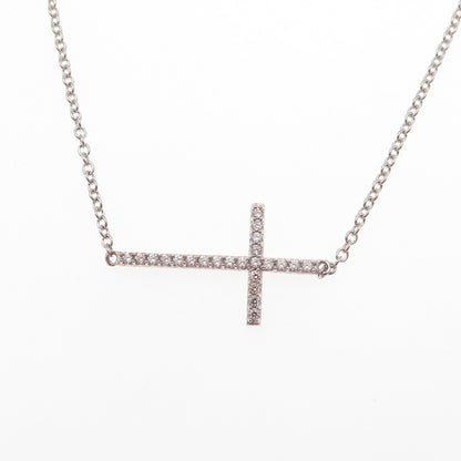 925 Sterling Silver Round-Cut C Z Cross Cable Chain Necklace 16-18"
