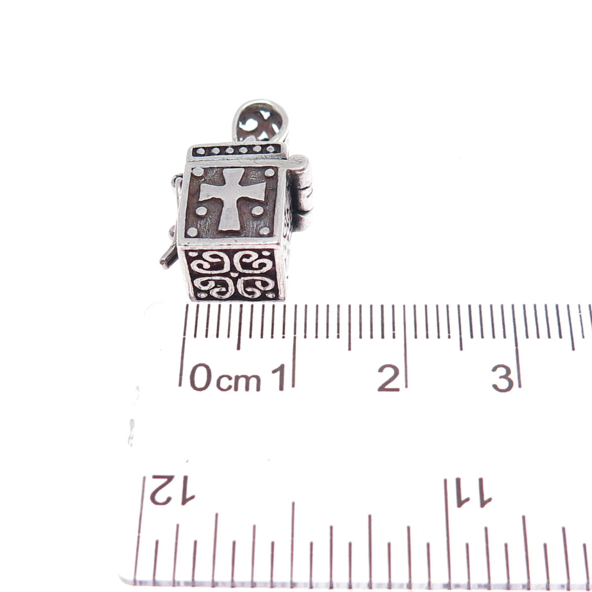 925 Sterling Silver Vintage Flower Cross Oxidized Minimalist Pill Box Pendant