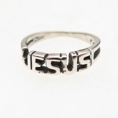925 Sterling Silver Vintage Jesus Oxidized Name Ring Size 5.5