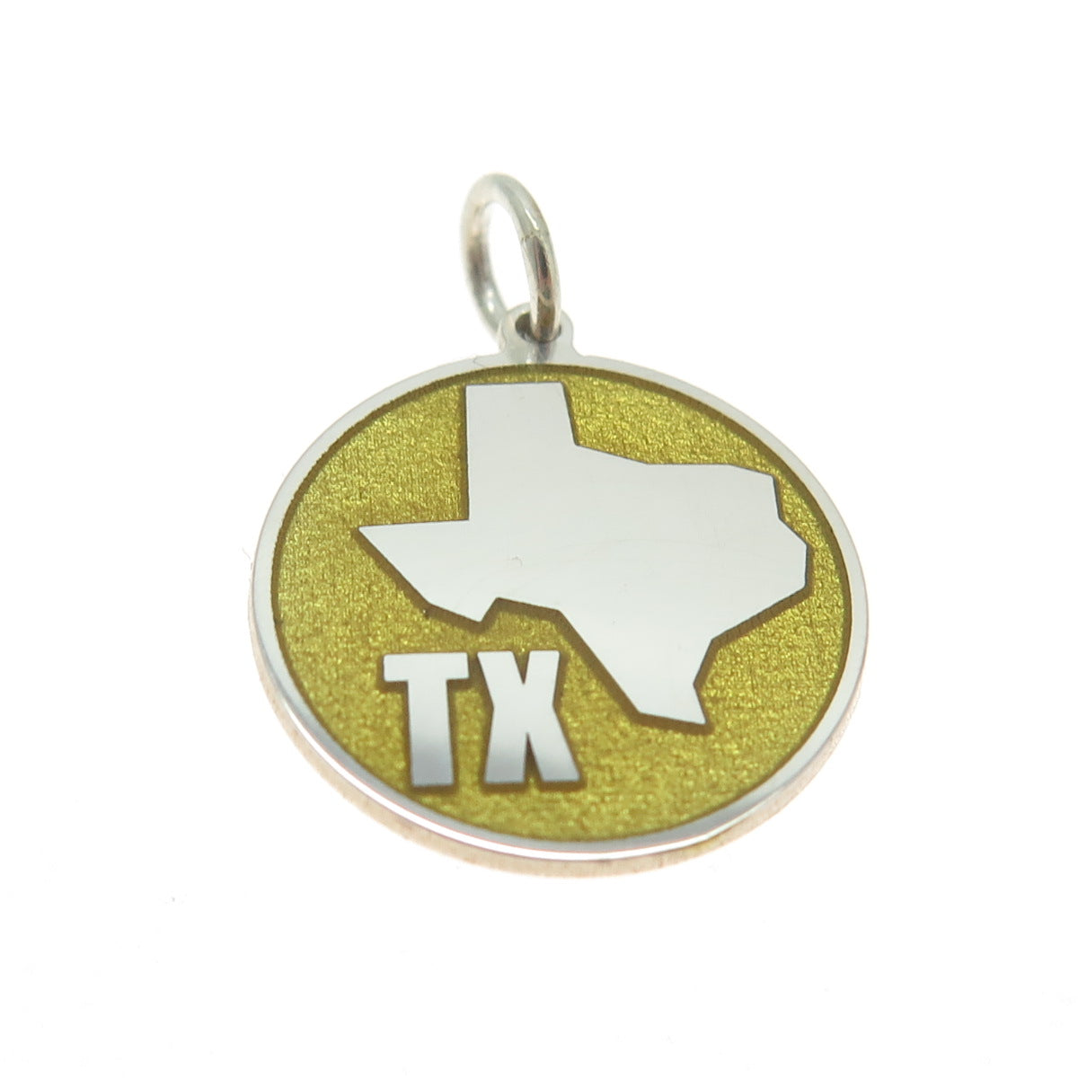 925 Sterling Silver Yellow Enamel Texas State Map Minimalist Charm Pendant