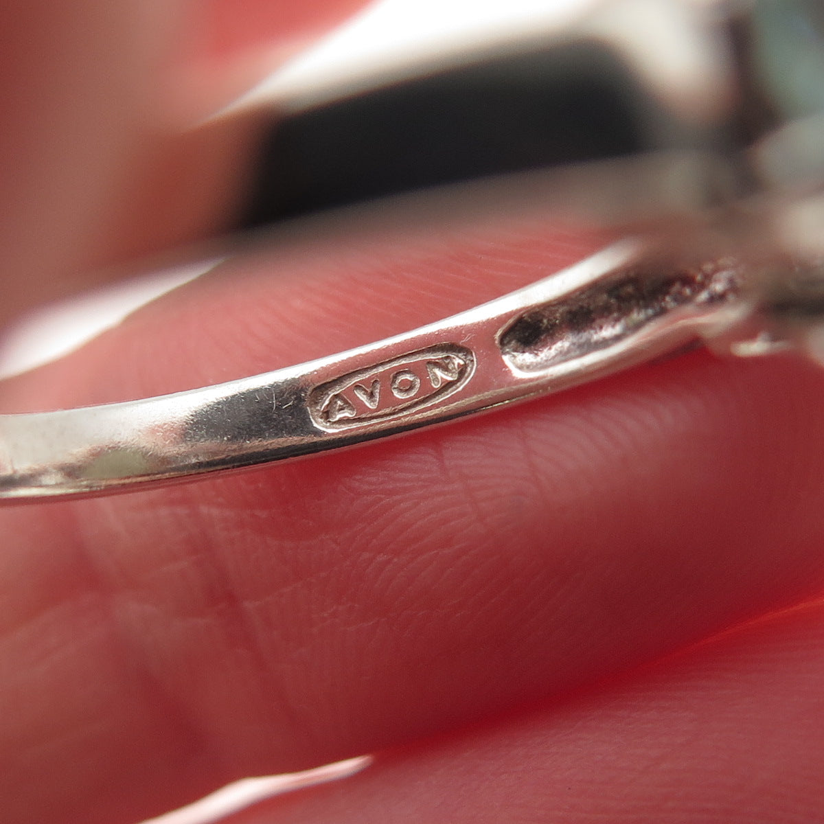 AVON 925 Sterling Silver Vintage Real Jade & Blue Topaz Ring Size 10