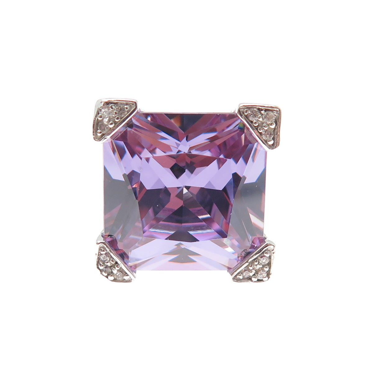 925 Sterling Silver Princess-Cut Lavender & Round-Cut White C Z Ring Size 7.25