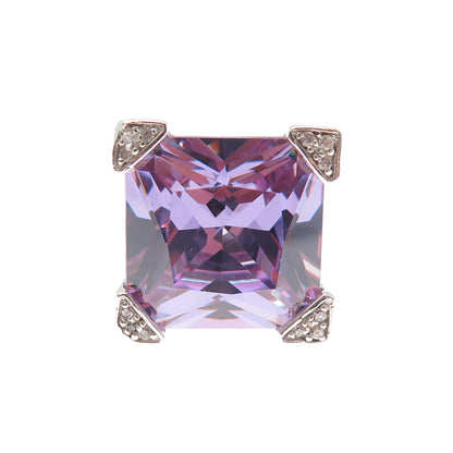 925 Sterling Silver Princess-Cut Lavender & Round-Cut White C Z Ring Size 7.25