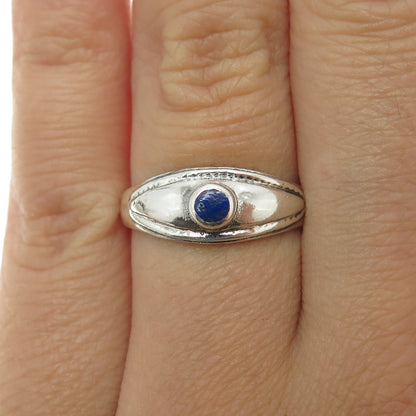 925 Sterling Silver Vintage Real Lapis Lazuli Eye Ring Size 7