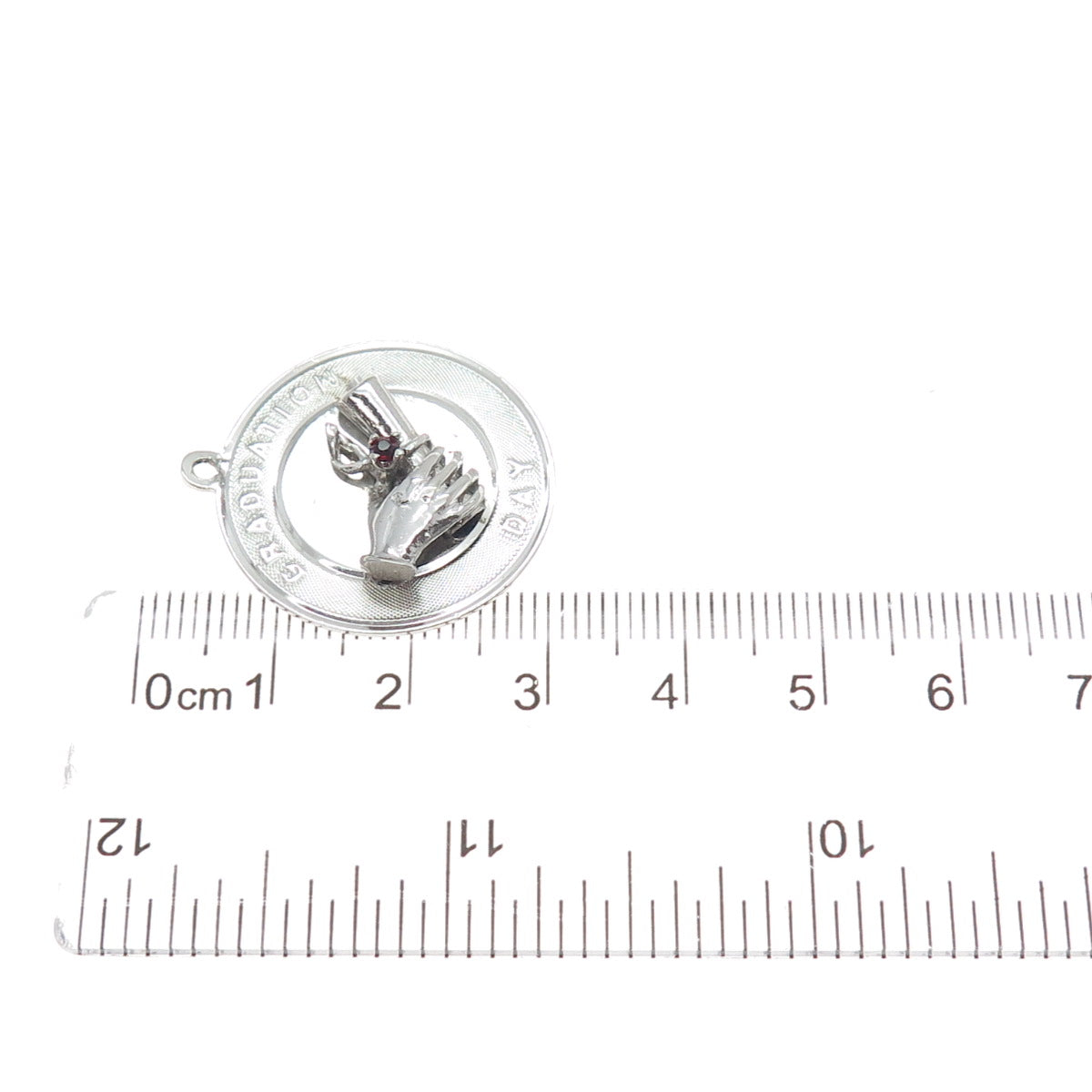 TOWN & COUNTRY 925 Sterling Silver Vintage Red Rhinestone Graduation Day Pendant