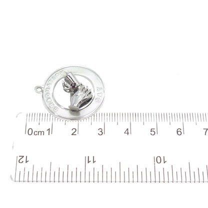 TOWN & COUNTRY 925 Sterling Silver Vintage Red Rhinestone Graduation Day Pendant