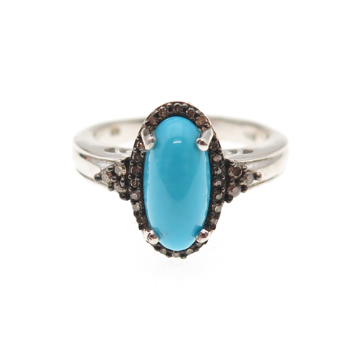 Chuck Clemency 925 Sterling Silver Real Diamond & Turquoise Ring Size 8