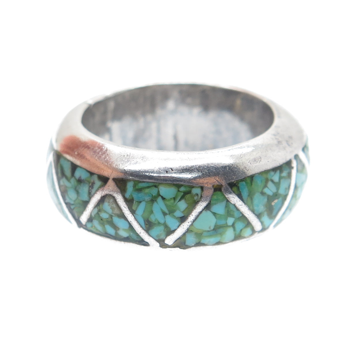 Old Pawn Sterling Silver Vintage Southwestern Turquoise Inlay Band Ring Size 5.5
