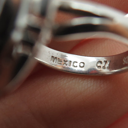 925 Sterling Silver Vintage CII Mexico Real Carnelian Tribal Ring Size 6.25