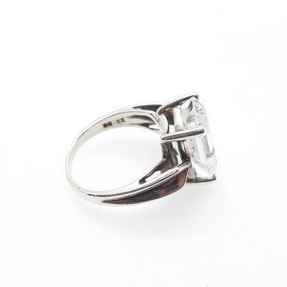 925 Sterling Silver Vintage Emerald-Cut C Z Engagement Ring Size 7