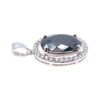 HAN 925 Sterling Silver Real Hematite & C Z Charm Pendant