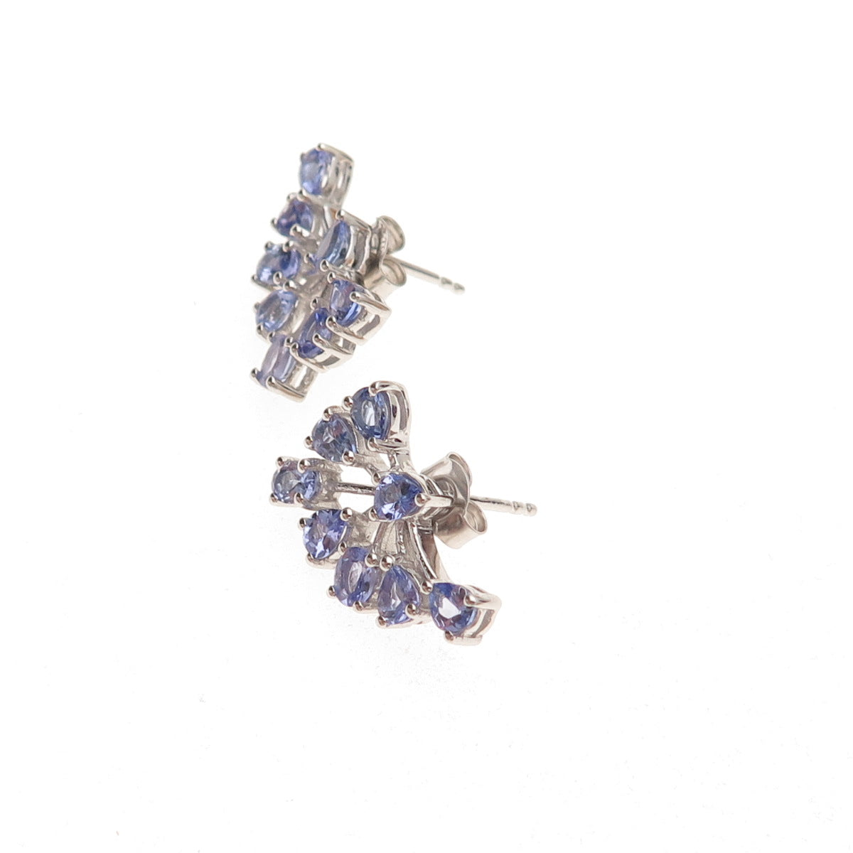 Chuck Clemency 925 Sterling Silver Real Pear-Cut Tanzanite Firework Earrings