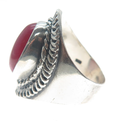 925 Sterling Silver Vintage Real Rhodonite Chain Link Oxidized Ring Size 10.5