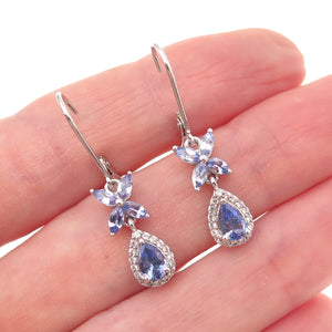 Chuck Clemency 925 Sterling Silver Real Tanzanite & White Topaz Dangle Earrings