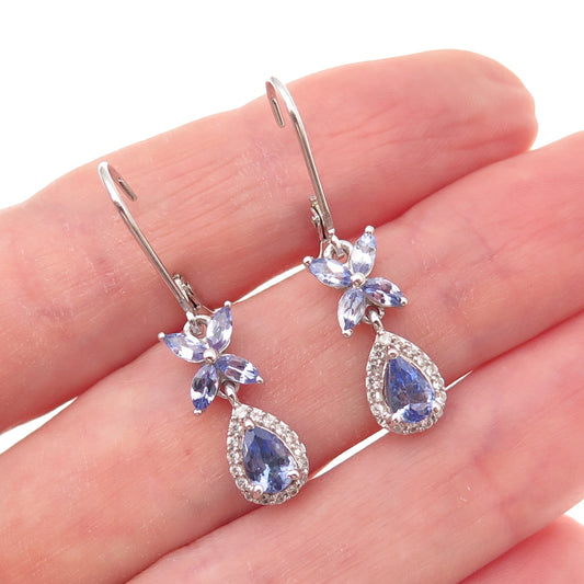 Chuck Clemency 925 Sterling Silver Real Tanzanite & White Topaz Dangle Earrings