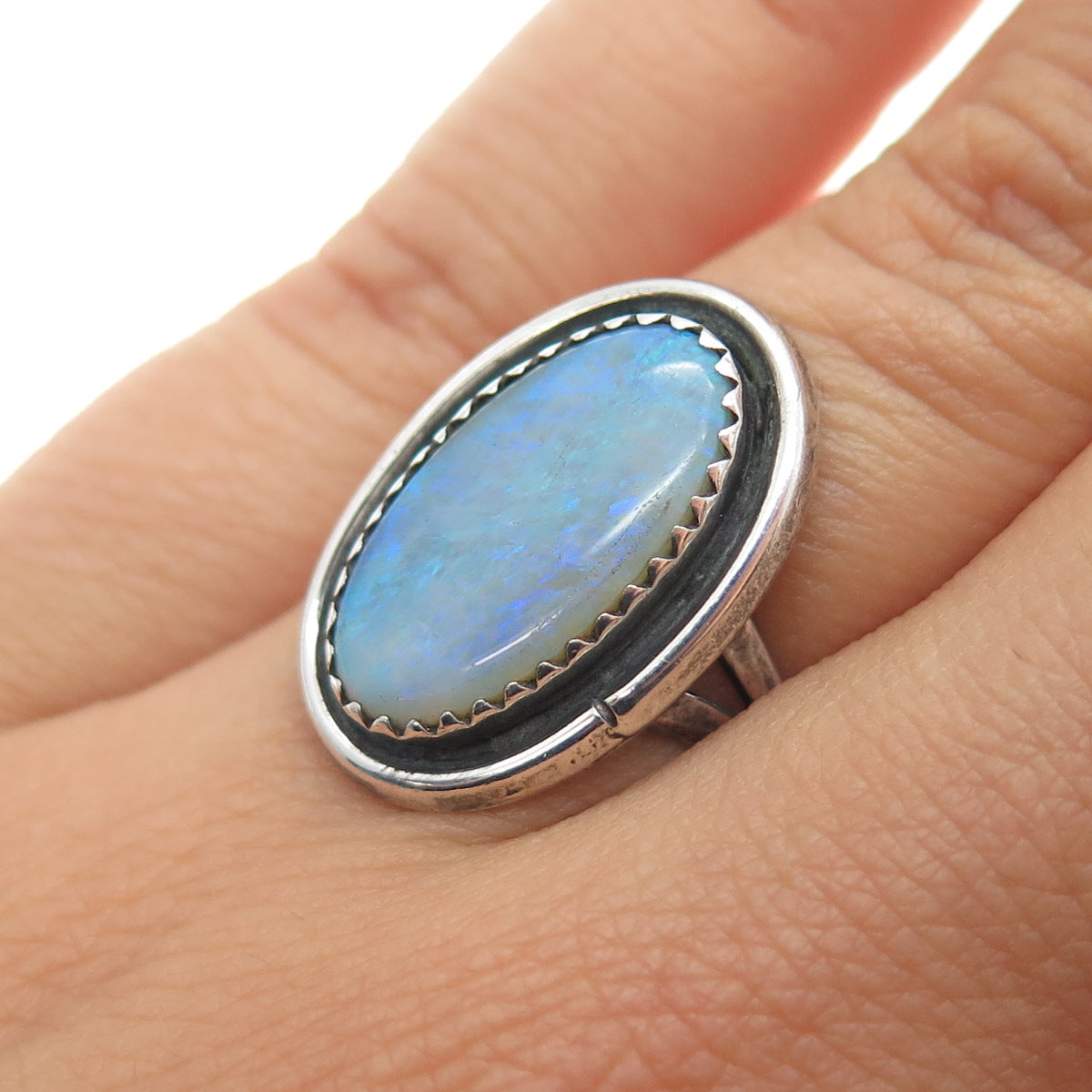 Old Pawn 925 Sterling Silver Vintage Southwestern Black Opal Tribal Ring Size 6