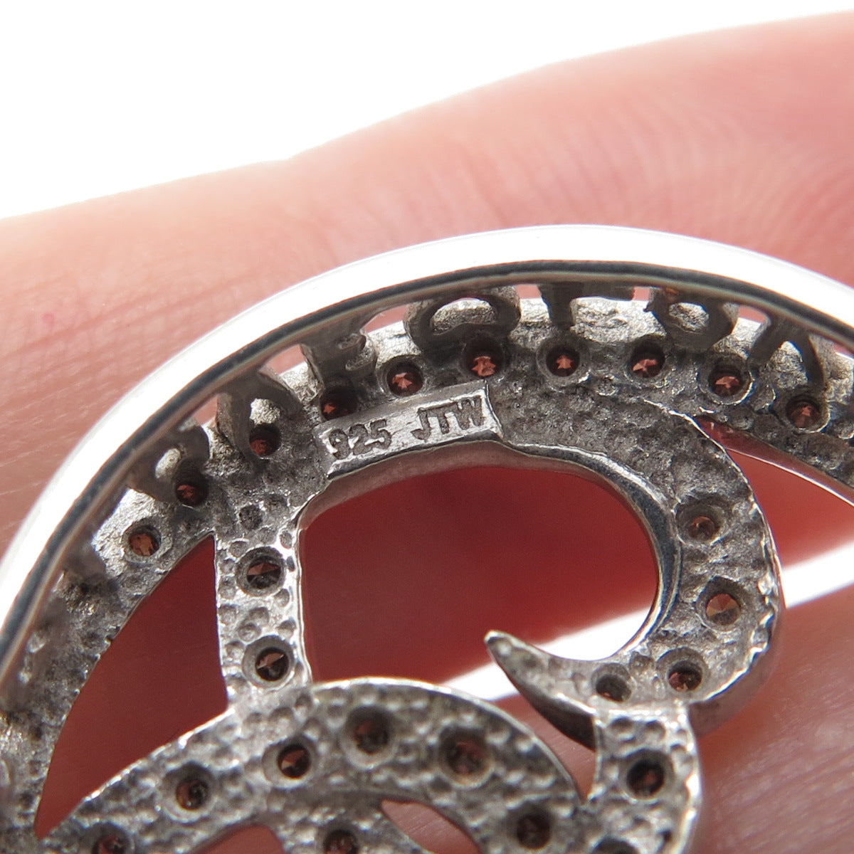 925 Sterling Silver Real Round-Cut Diamond Interlocked Heart Slide Pendant