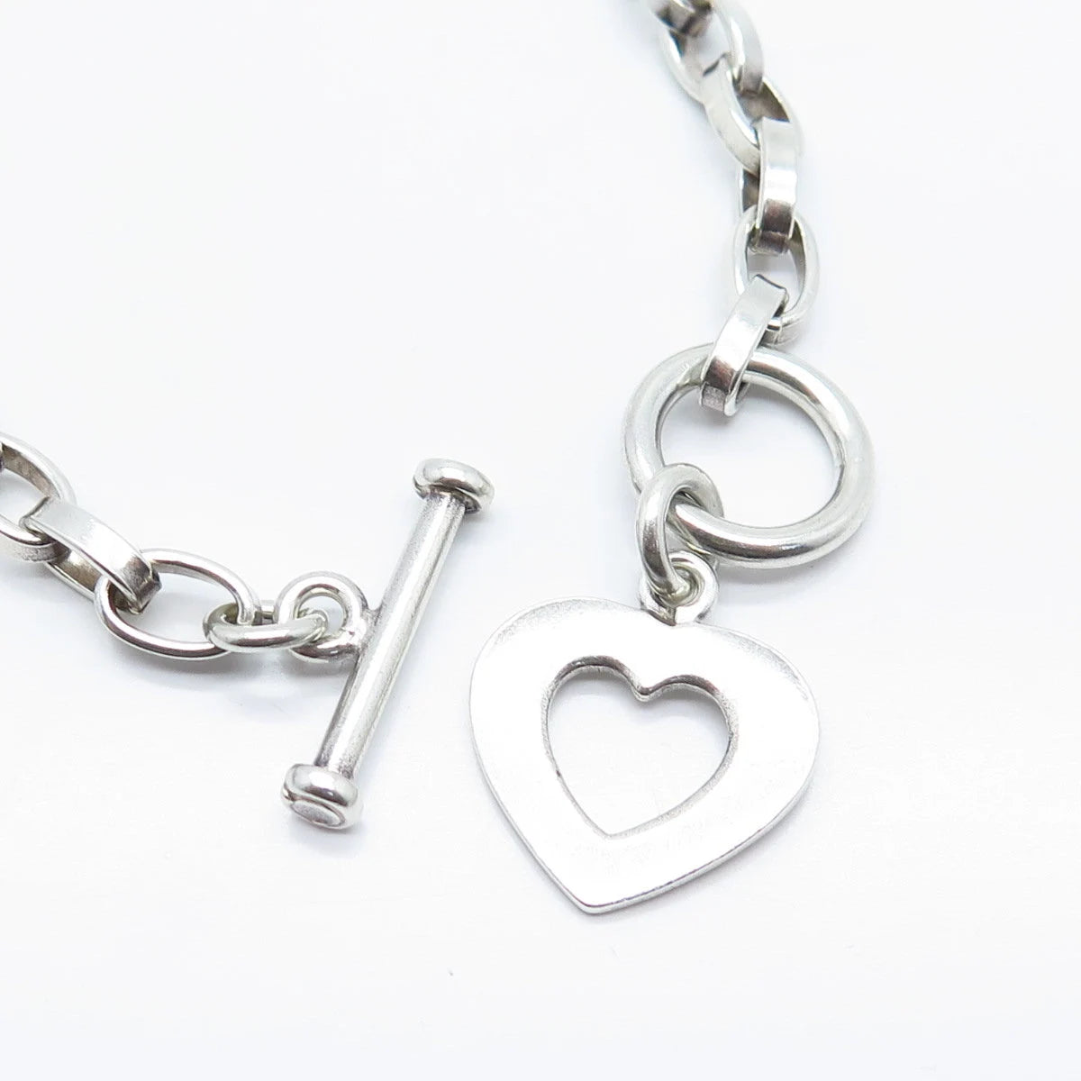 925 Sterling Silver Vintage Heart Oval Link Bracelet 6.75"