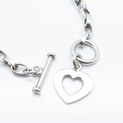 925 Sterling Silver Vintage Heart Oval Link Bracelet 6.75"