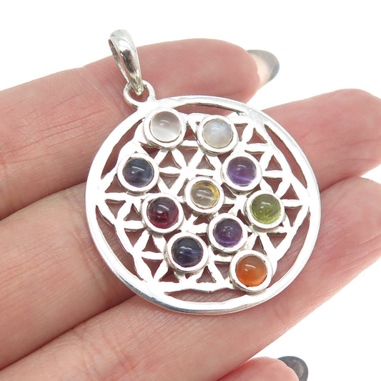 925 Sterling Silver Vintage Amethyst Agate Moonstone & Peridot Tanzanite Pendant