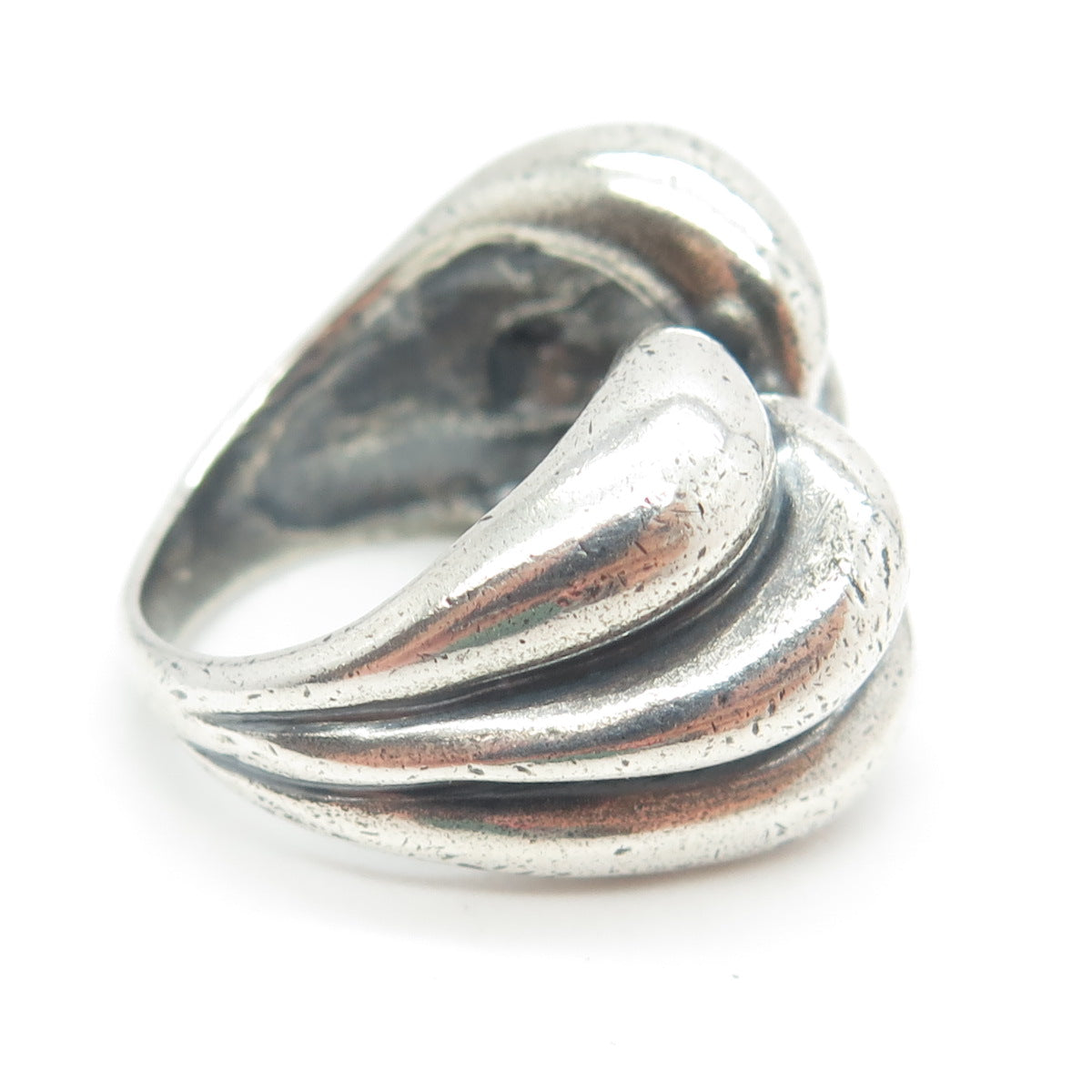 925 Sterling Silver Vintage Modernist Twisted Puffy Oxidized Ring Size 6.25