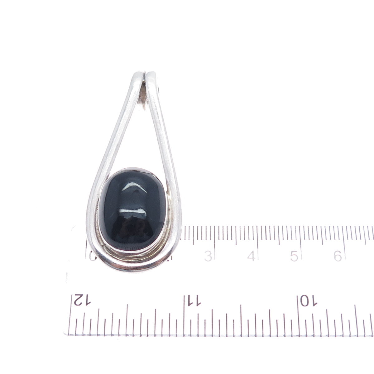 925 Sterling Silver Vintage Real Black Onyx Modernist Teardrop Slide Pendant
