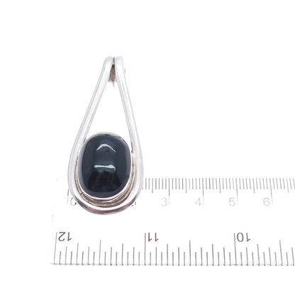 925 Sterling Silver Vintage Real Black Onyx Modernist Teardrop Slide Pendant