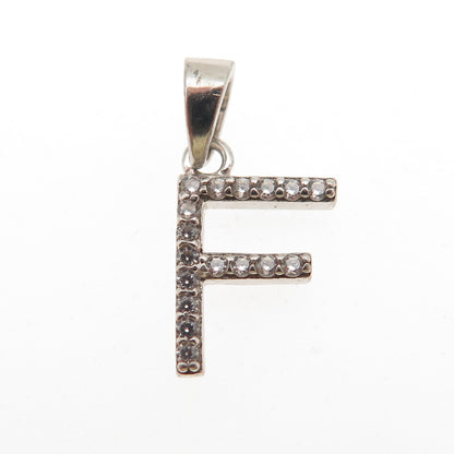 925 Sterling Silver Round-Cut C Z Letter F Initial Mini Charm Pendant