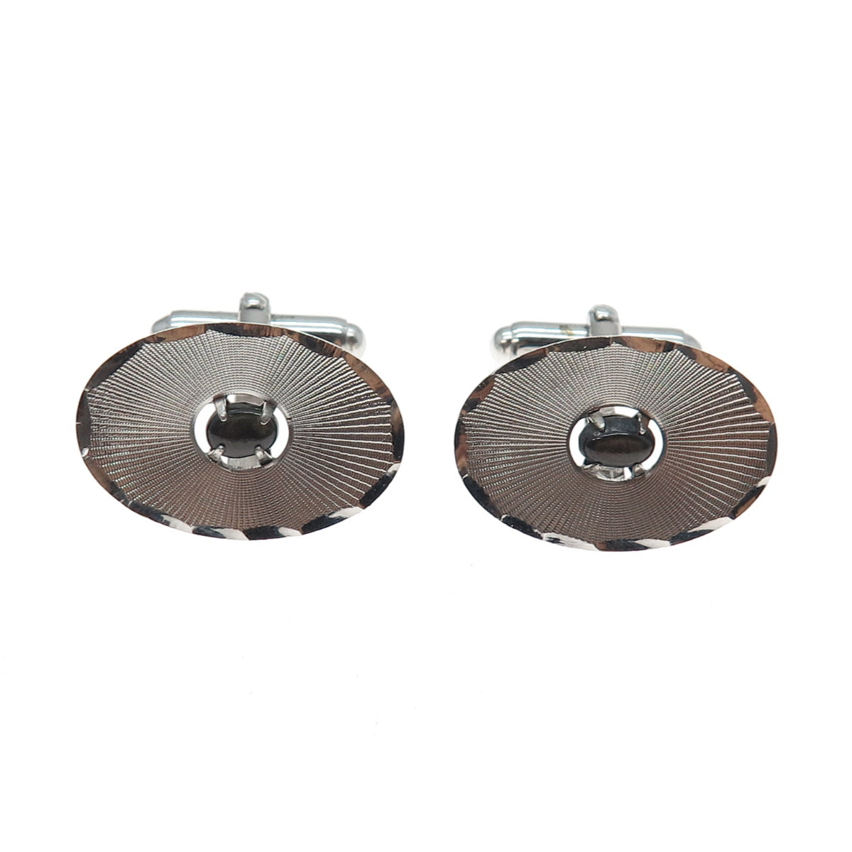 ANSON 925 Sterling Silver Antique Art Deco Real Black Sapphire Cufflinks