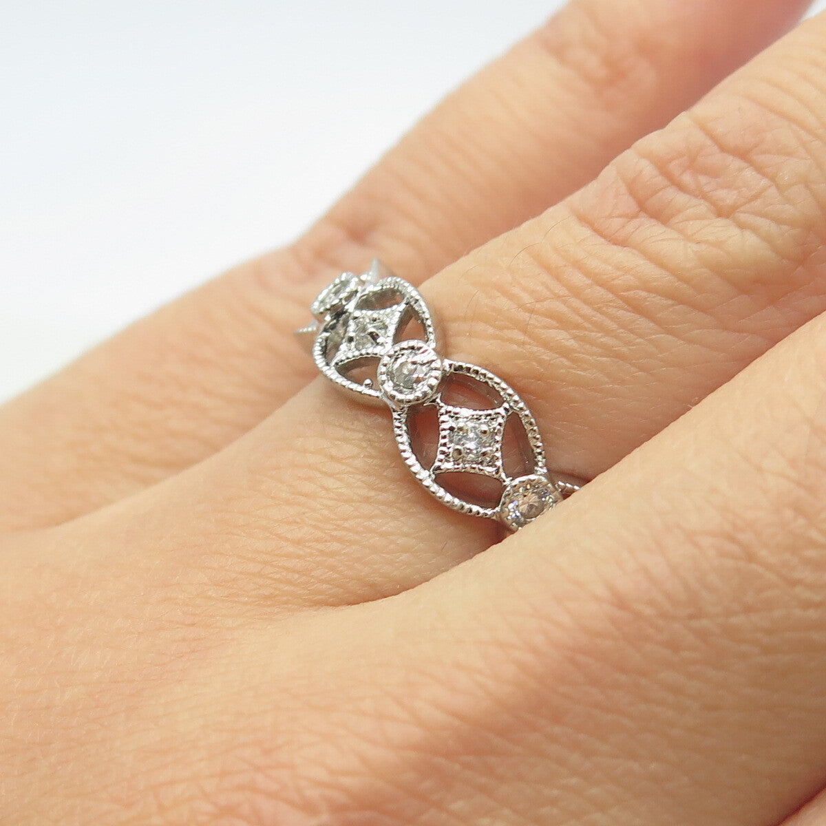 925 Sterling Silver Round-Cut C Z All Around Band Ring Size 7.25