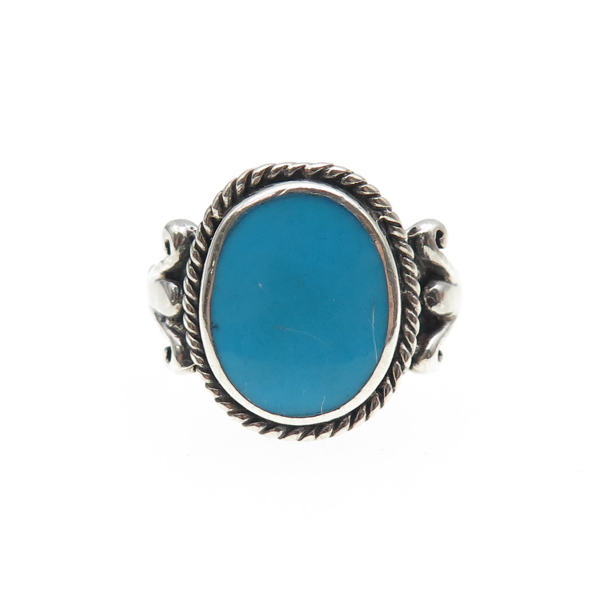 CFJ Collins Fine Sterling Silver Vintage Real Turquoise Oxidized Ring Size 6.75