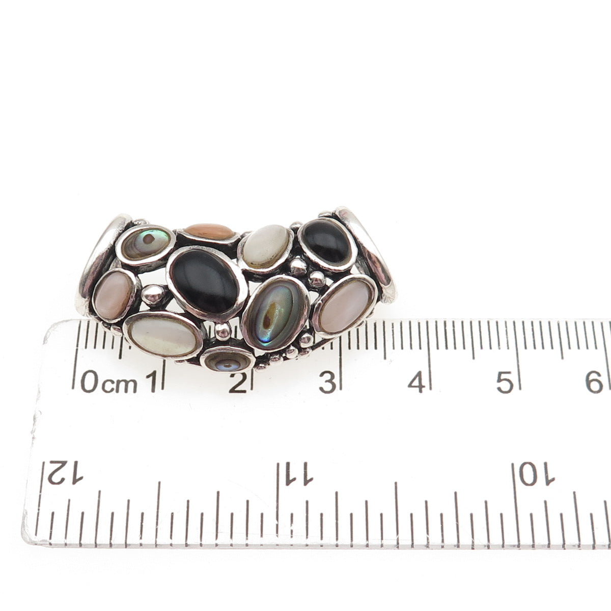 SX Sally C 925 Sterling Vintage Real Black Onyx Abalone Shell MOP Slide Pendant