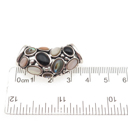 SX Sally C 925 Sterling Vintage Real Black Onyx Abalone Shell MOP Slide Pendant