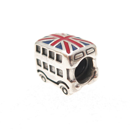 Pandora 925 Sterling Silver Enamel Union Jack London Bus Slide Bead Charm