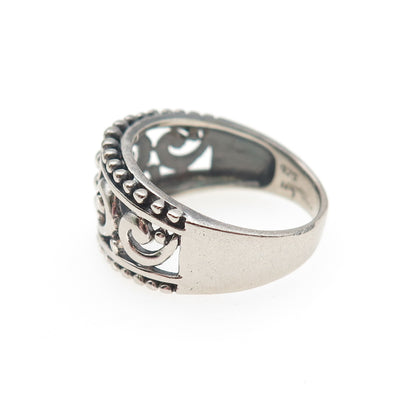 925 Sterling Silver Vintage Swirl Beaded Oxidized Ring Size 6.75
