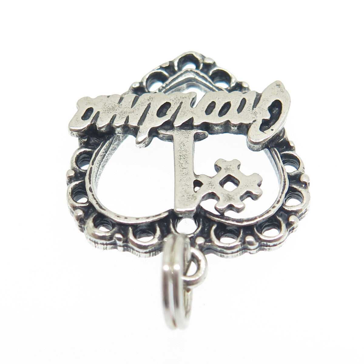 925 Sterling Silver Vintage "#1 Grandma" Heart Oxidized Charm Pendant