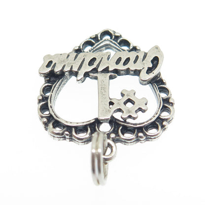 925 Sterling Silver Vintage "#1 Grandma" Heart Oxidized Charm Pendant