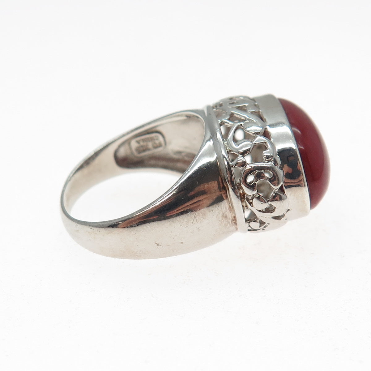 FD FELICIA DESIGN 925 Sterling Silver Vintage Real Red Jasper Ring Size 8.25