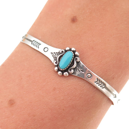 Bell Trading Post Old Pawn 925 Sterling Vintage Turquoise Adjustable Bracelet 5"
